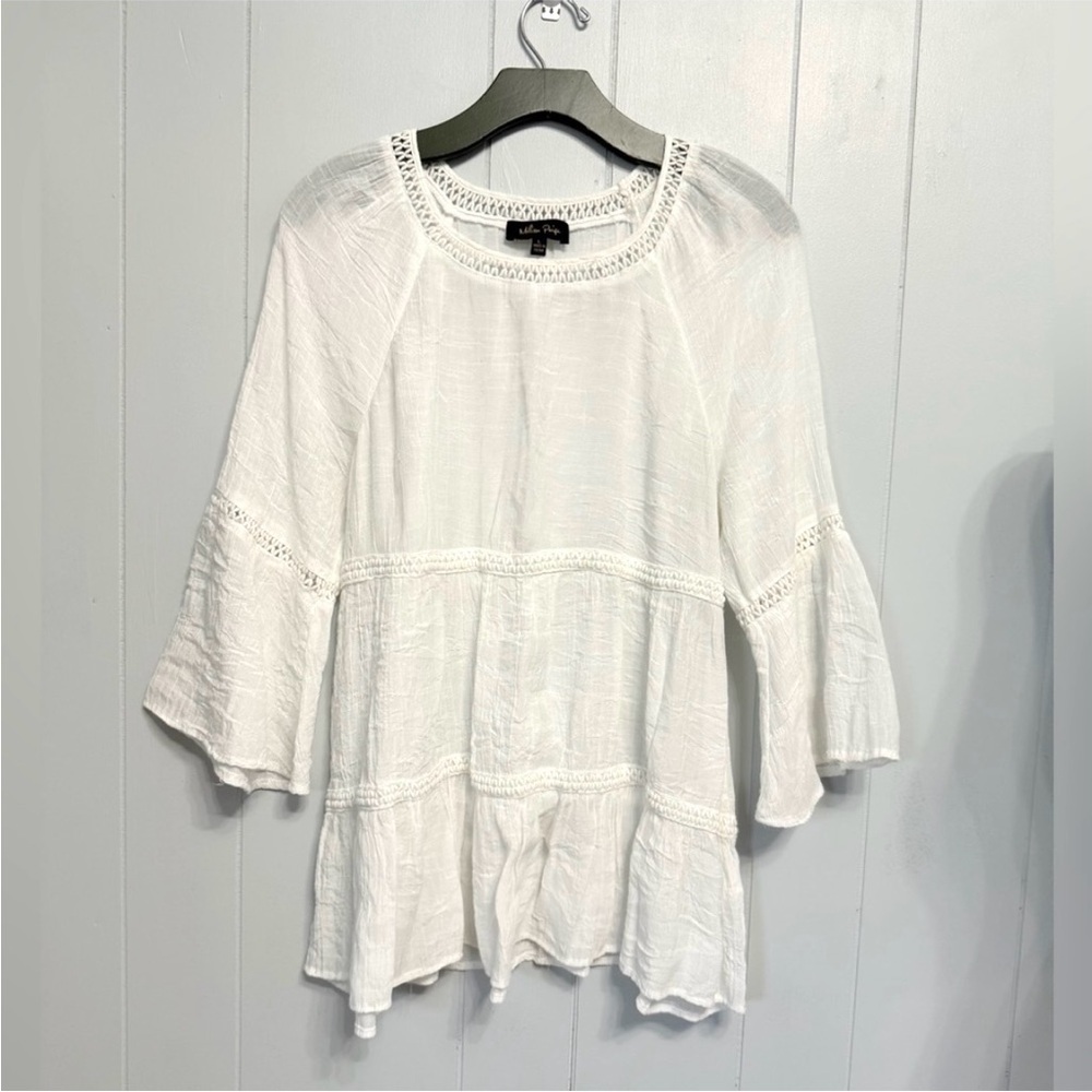 Melissa Paige White Crochet Accent Blouse